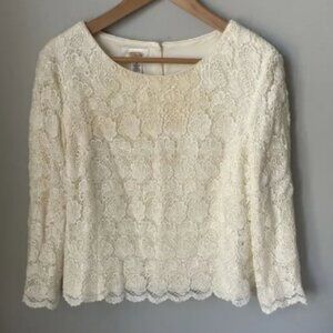 Talbots Vintage Lace Overlay Blouse Princess Seams Back Covered Buttons Size‎ 14